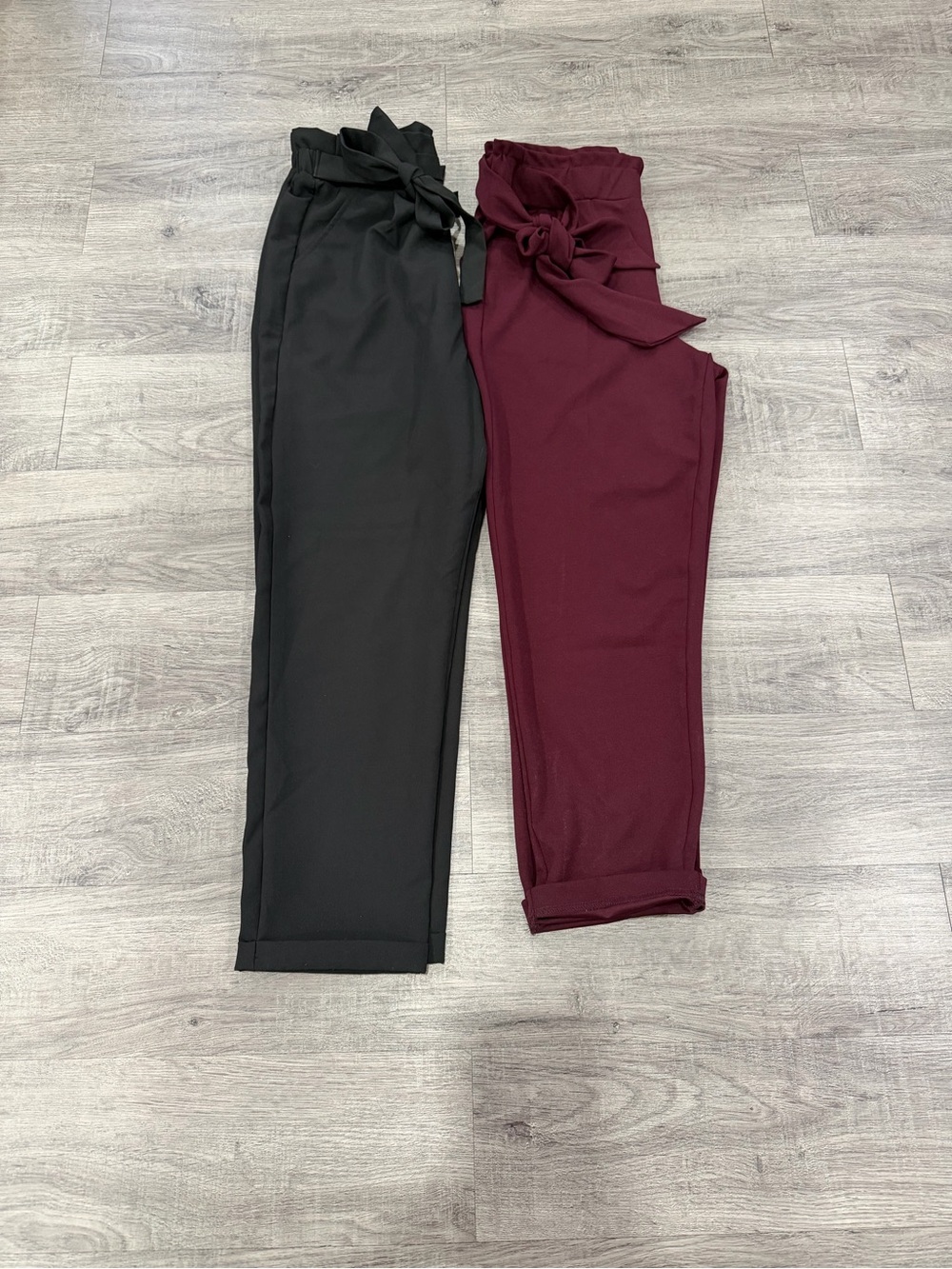 NWOT Eclipse Paperbag Tie Waist Trousers in Black & Burgundy Bundle
